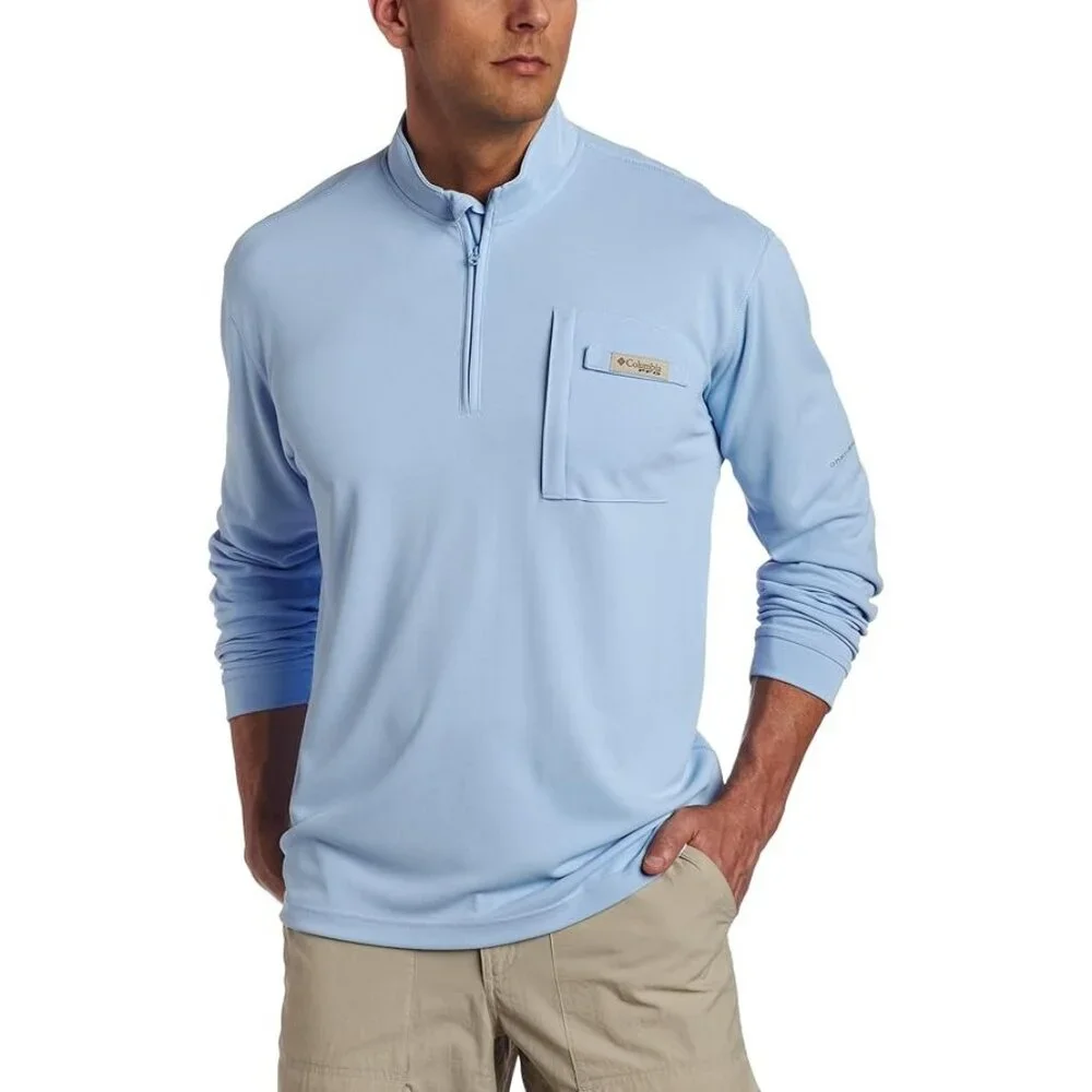 Columbia Mens Blood N Guts LS Tee Omni Shield Shade UPF 30 Light Blue Size M NEW - Picture 1 of 16